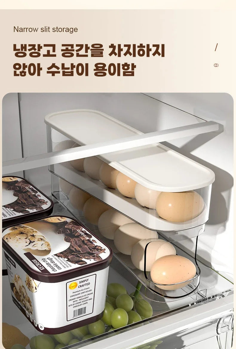 Caja de huevos tipo diapositiva, doble rodillo automático para huevos, puerta lateral para refrigerador, almacenamiento de huevos, soporte para huevos para encimera de cocina