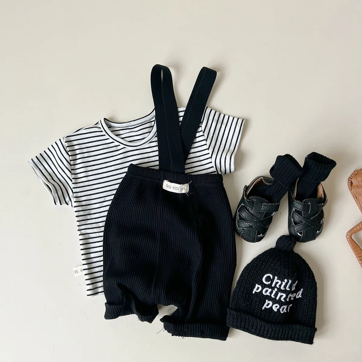 Conjunto de ropa UNITIM coreano de verano para bebés, camisetas de manga corta de algodón con tirantes, pantalones cortos finos, trajes para niños pequeños, 2 uds.