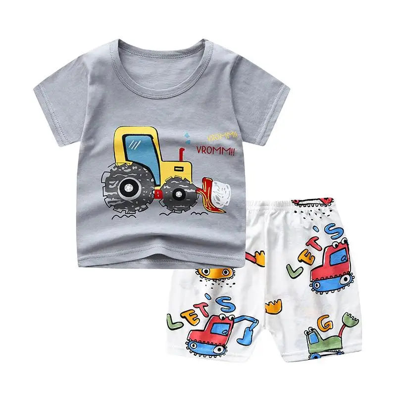 Conjunto informal de manga corta para niños, Camiseta con estampado de dinosaurio, pantalones cortos sueltos, traje de dos piezas, chándales bonitos de moda, ropa exterior
