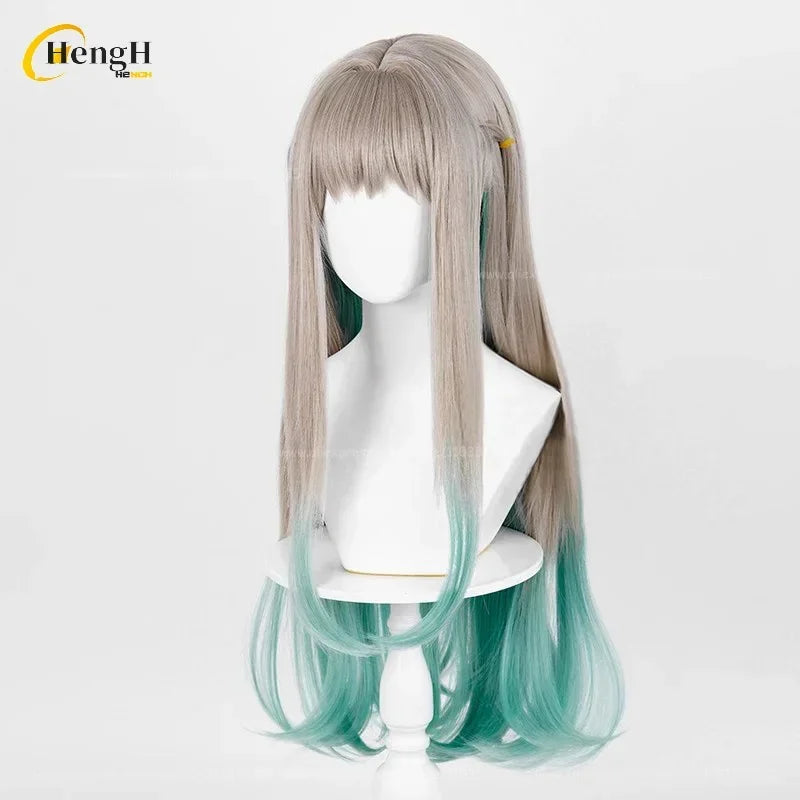 ¡Nuevo! Pelo sintético Anime largo 78cm gris verde peluca rizada Nene pelo resistente al calor fiesta mujer Cosplay pelucas de Anime
