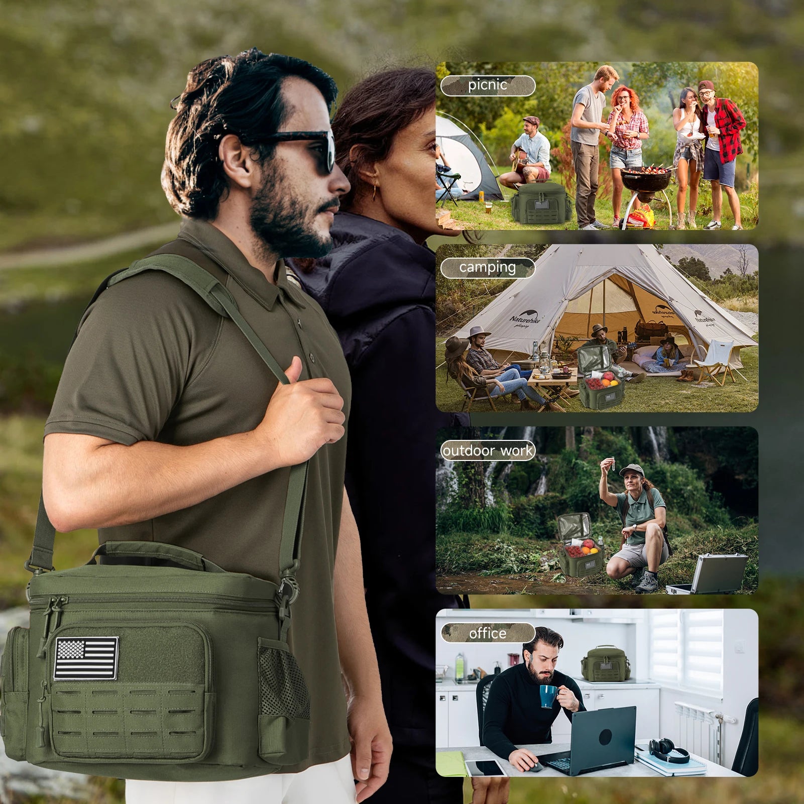 Fiambrera táctica para hombres, bolsa de almuerzo resistente al aire libre, bolsa térmica duradera con aislamiento a prueba de fugas para trabajo, comida, Camping, Picnic