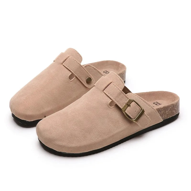 Sandalias de medio arrastre, zuecos para mujer, zapatillas de gamuza de corcho a la moda, zapatillas clásicas antideslizantes de corcho para exteriores con arco