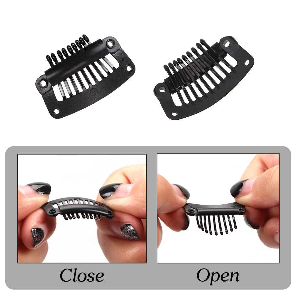 Clips de peluca de plástico negro de 32Mm, Clip a presión utilizado para extensiones de cabello, postizos de trama, pelucas, pinzas para el cabello grandes, herramientas de estilismo, accesorios para peluca