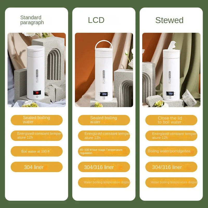 Hervidor eléctrico de viaje de 500ML, hervidor térmico portátil para agua hirviendo rápida, calentador de leche para bebé, hervidores térmicos de acero inoxidable 304