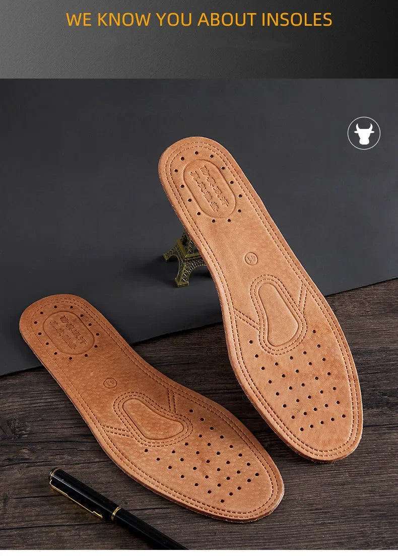 1 par de plantillas de piel de vaca para zapatos de hombre, desodorante cómodo, plantilla de cuero informal, pies, suela de zapato plana de cuero genuino de calidad