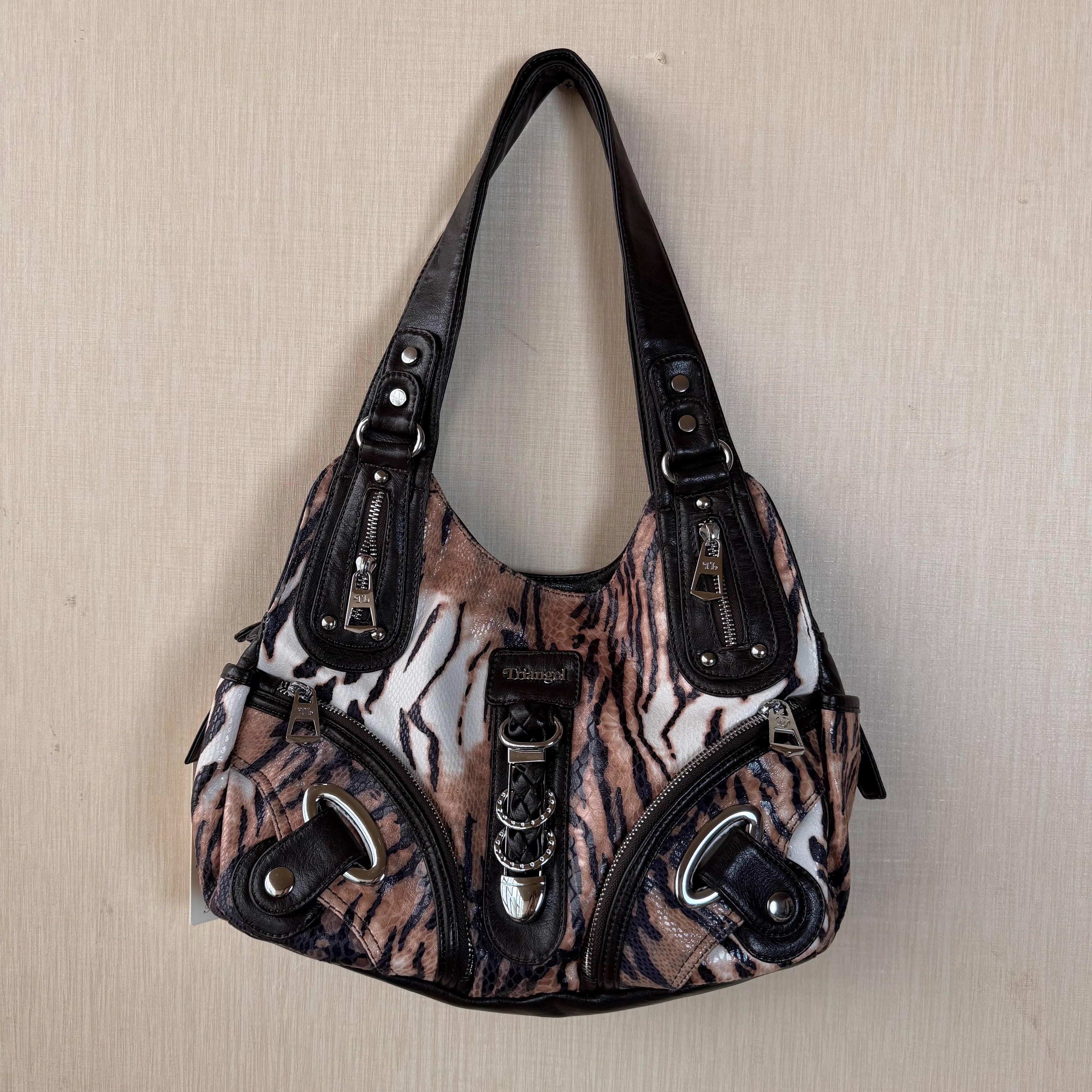 Bolsos de Mano Vintage con Estampado de Leopardo para Mujer, Estilo Punk Biker Y2K, Bolso de Hombro con Asa Superior, Bolsos de Axila para Dama, con Múltiples Bolsillos