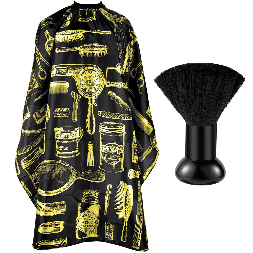 Set de Capa de Barbero y Cepillo para Cuello, Capa de Corte de Pelo Impermeable con Estampado Retro, Cepillo Suave para Limpiar el Cuello, para Peluquería y Uso Doméstico