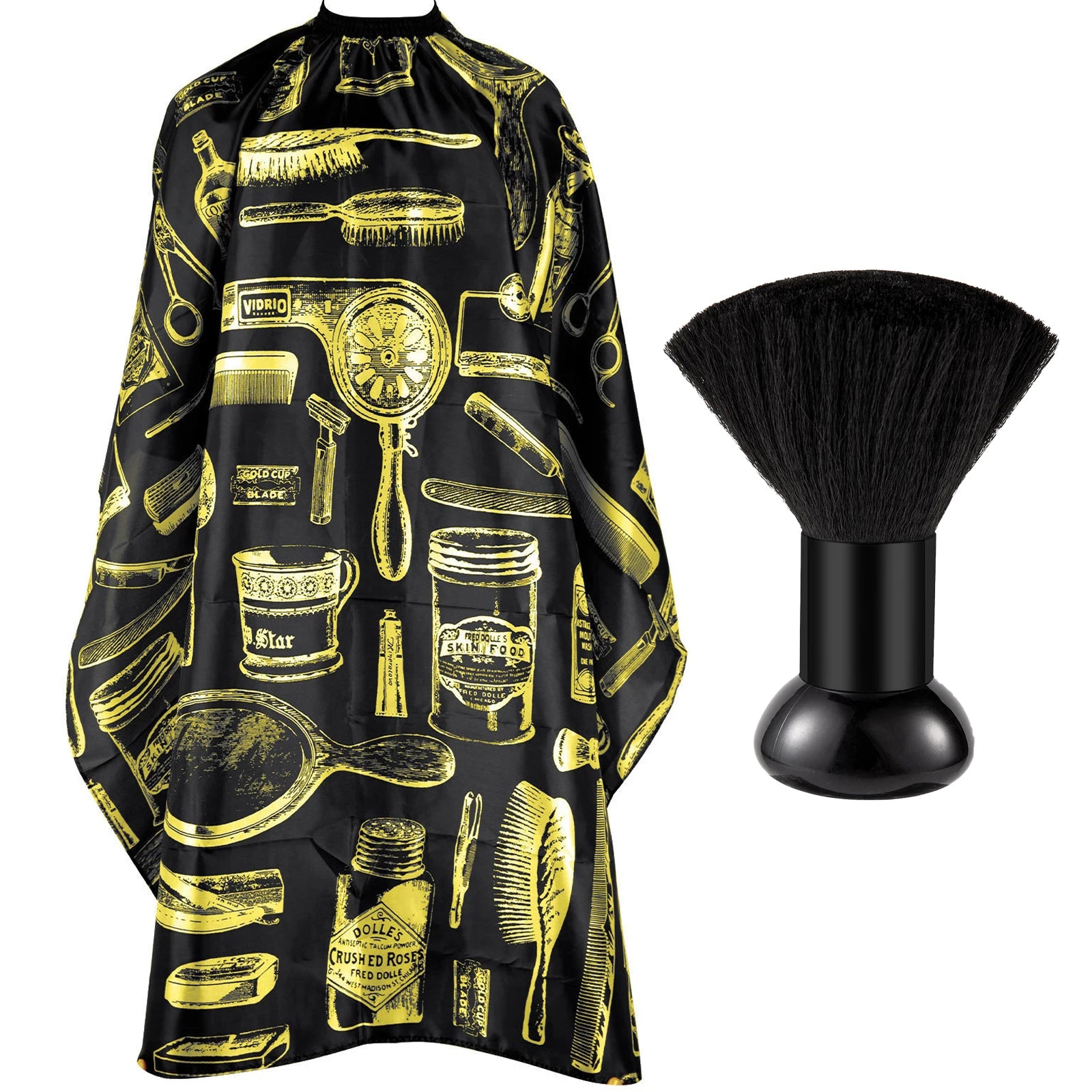 Set de Capa de Barbero y Cepillo para Cuello, Capa de Corte de Pelo Impermeable con Estampado Retro, Cepillo Suave para Limpiar el Cuello, para Peluquería y Uso Doméstico