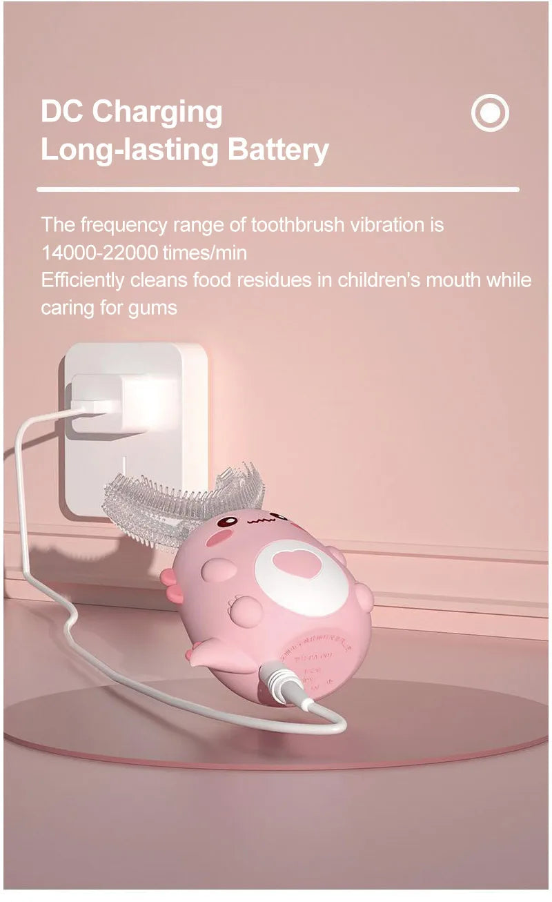 Cepillo de dientes eléctrico para niños, silicona de calidad alimentaria, Oral, carga Usb automática de 360 grados, cepillo de dientes inteligente para niños en forma de U