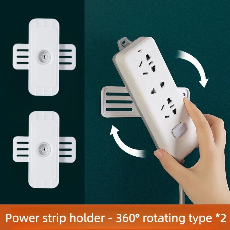 Soporte montado en la pared, fijador de enchufe sin perforaciones, fijador de enchufe autoadhesivo, soporte para regleta de alimentación, estante organizador de cables