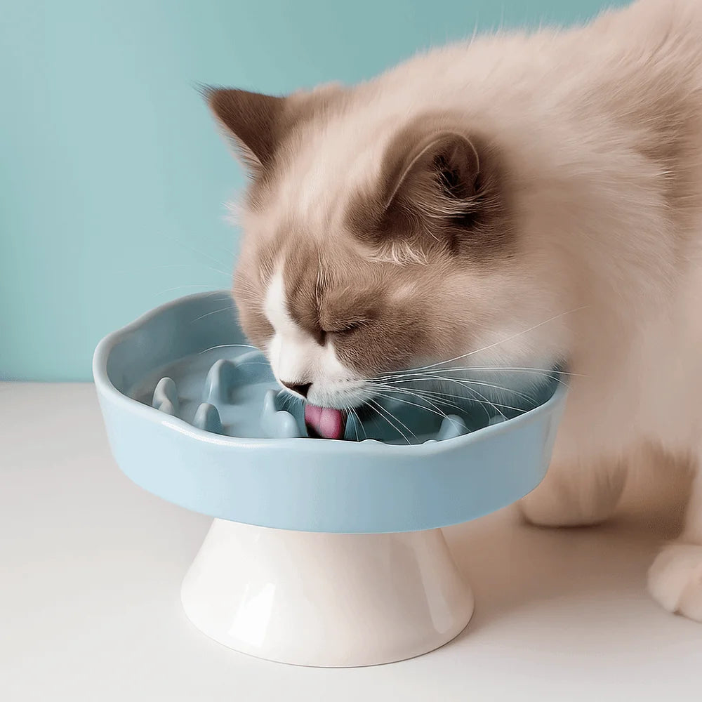 Cuenco de Cerámica para Gatos, Comedero Lento, Lindo, Multiusos, con Base Alta, Gran Capacidad, Antideslizante, Recipiente para Agua y Comida para Perros