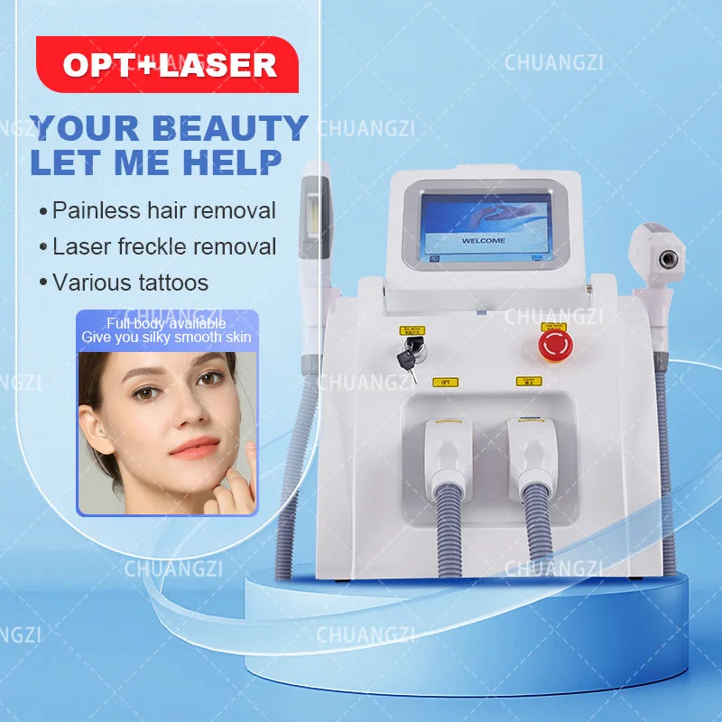 Máquina Láser IPL 2 en 1 para Eliminación de Tatuajes, Certificación CE, Máquina de Depilación Láser OPT ND YAG
