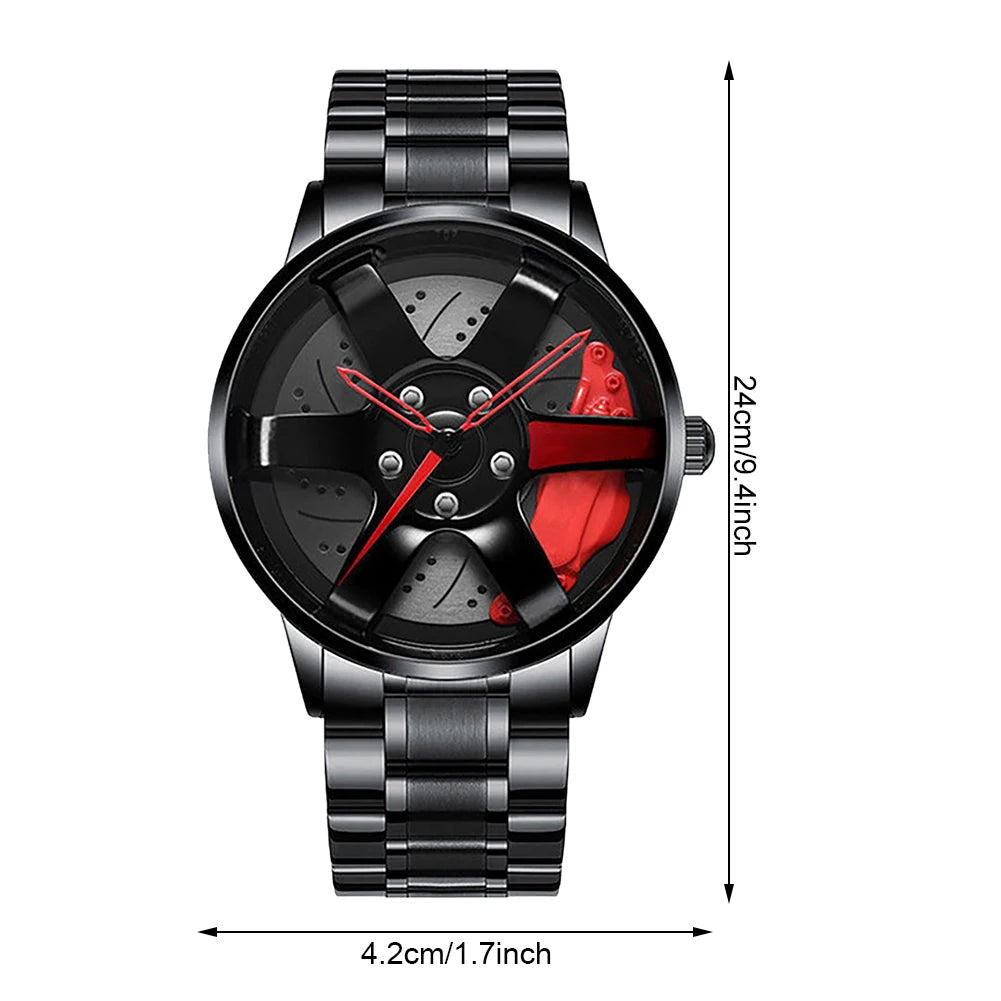 Reloj de pulsera de cuarzo para hombre, de acero inoxidable, a la moda, con esfera deportiva, llanta de coche, cubo de rueda, relojes de pulsera de lujo para negocios