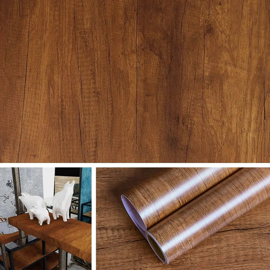 Rollo de papel tapiz adhesivo con 5 metros, pegatina impermeable de grano de madera, armario, puerta de escritorio, pegatinas de renovación de muebles