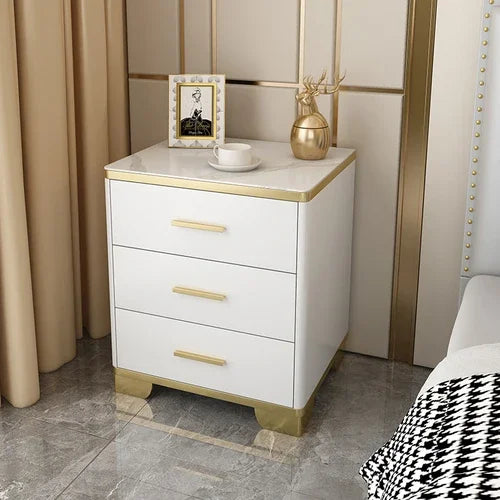 Mesita de Noche con Cajones, Mesa Auxiliar para Cama, Gabinete Blanco, Mesitas de Noche con Almacenamiento, Mueble Criado Mudo