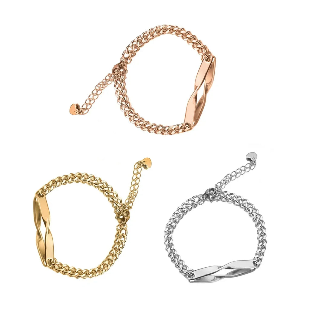 Pulsera Mobius Personalizada con Nombre Grabado para Hombre y Mujer, Pulsera de Acero Inoxidable con Nombre y Fecha Personalizados, Joyería DIY para Parejas, Regalo