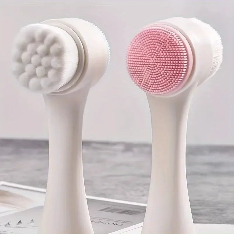 1 cepillo de lavado de cara de silicona de doble cara y cerdas suaves, exfoliación facial, cepillo de limpieza profunda de poros