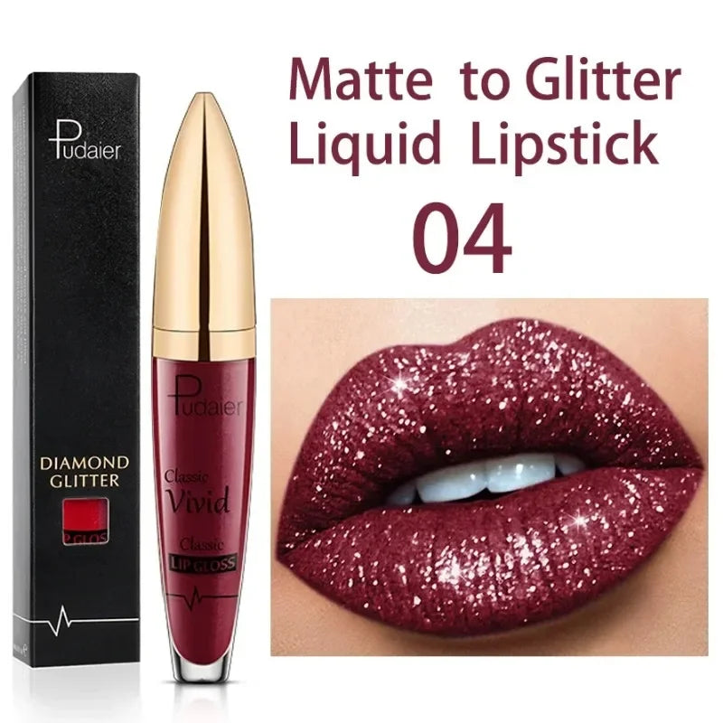 Lápices labiales líquidos con purpurina mate, brillo de labios brillante con diamantes, resistente al agua, brillo de labios de larga duración, Maquillaje de tinte de labios para mujer