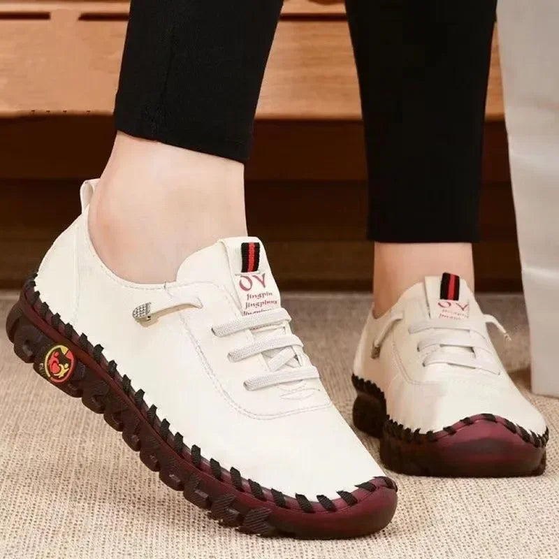 Zapatos vulcanizados para mujer, zapatos informales de cuero PU, zapatos planos suaves y cómodos, zapatos ligeros y cómodos para caminar para mujer