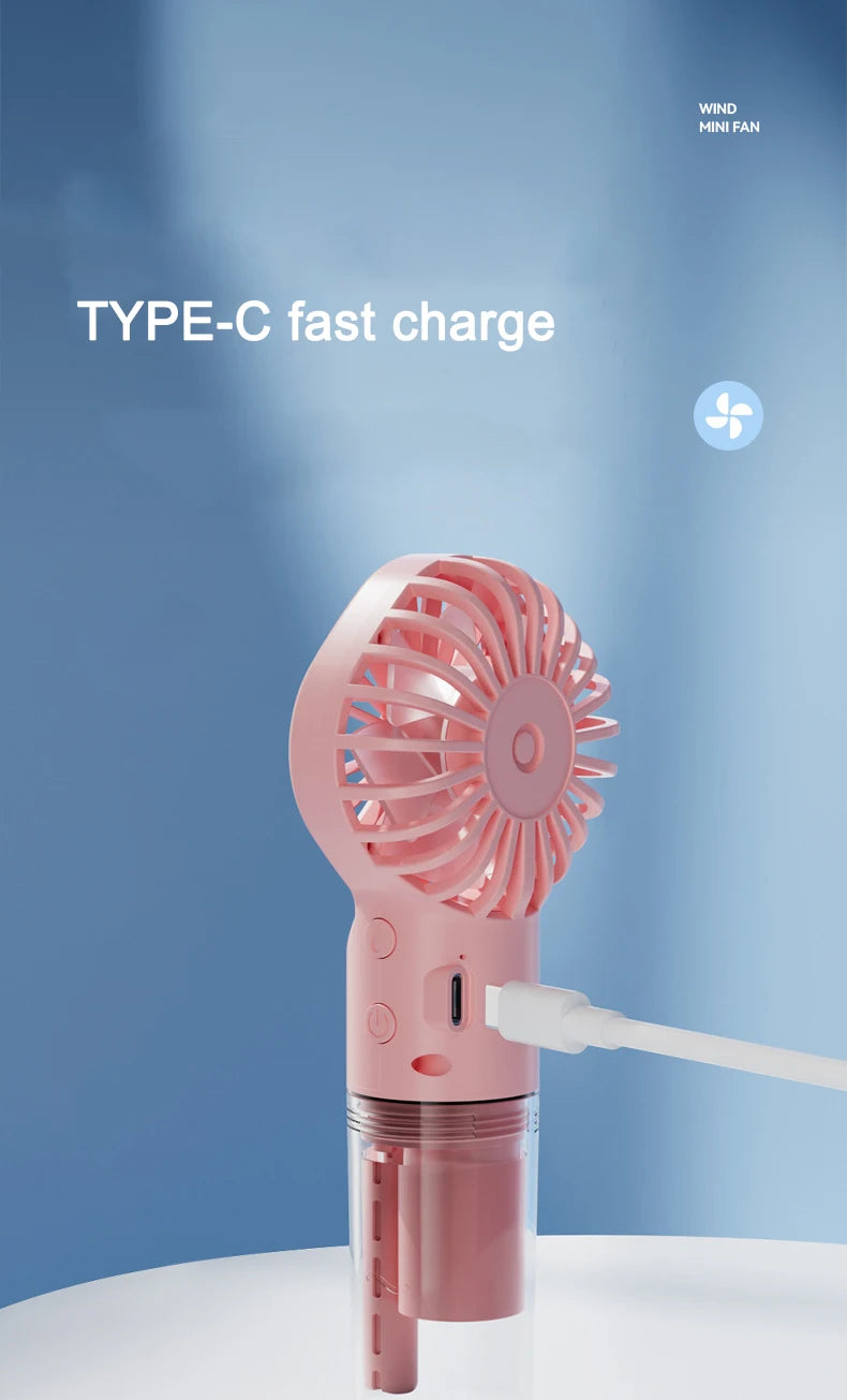 Ventilador de pulverización portátil de mano, ventilador de niebla de pulverización de agua, miniventilador de dormitorio de estudiantes, suministros de verano, herramientas de refrigeración, ventilador pequeño para exte