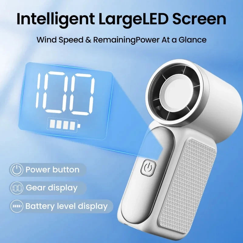 Mini Ventilador Portátil de Mano con Pantalla LED, Ventilador de Alta Velocidad, Ventilador de Escritorio, Refrigeración para Exteriores, Ventilador Recargable