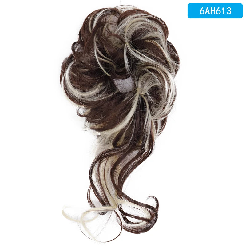 AZQUEEN-extensión de cabello de moño desordenado, banda elástica sintética, moño ondulado rizado, Scrunchies Donut Updo, postizo para mujer