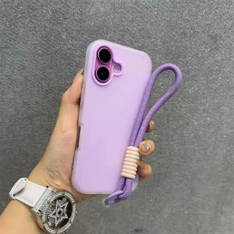 Funda de teléfono transparente de caramelo mate suave para iPhone 17 16 Pro Max 15 14 13 12 11 XS X 7 8 Plus 16e cubierta de cordón con correa para muñeca