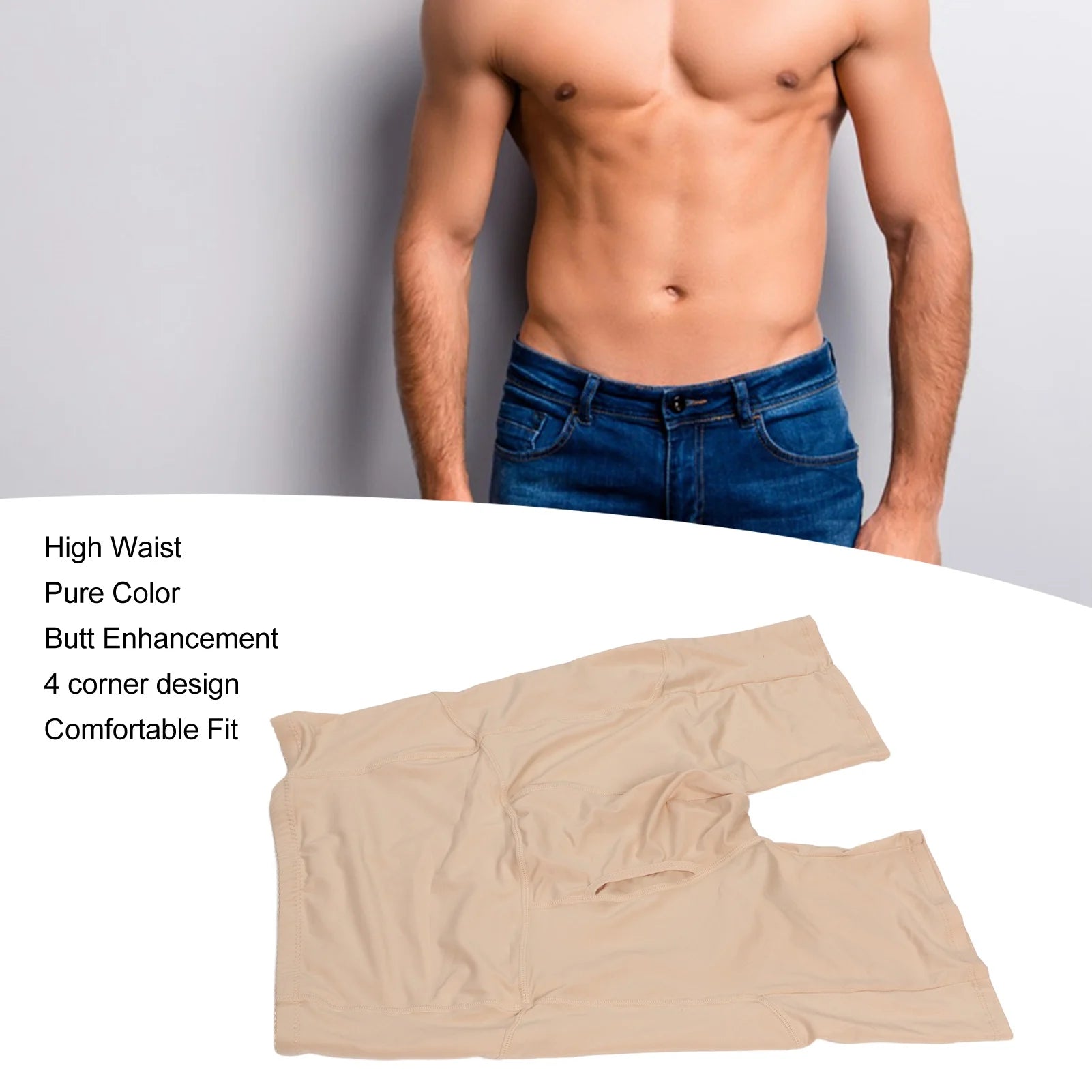 Calzoncillos tipo bóxer con relleno para hombre, levantador de glúteos, cintura alta, mejora el moldeador de glúteos, pantalones de Color puro, Color de piel L