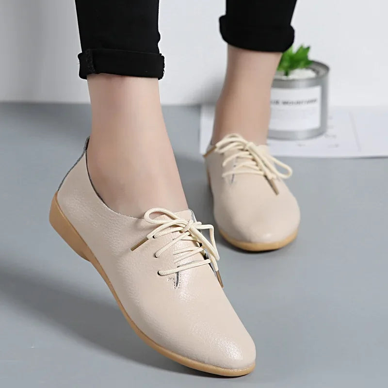 Mocasines de piel auténtica para mujer, zapatos informales, calzado suave con punta estrecha, zapatos planos de verano