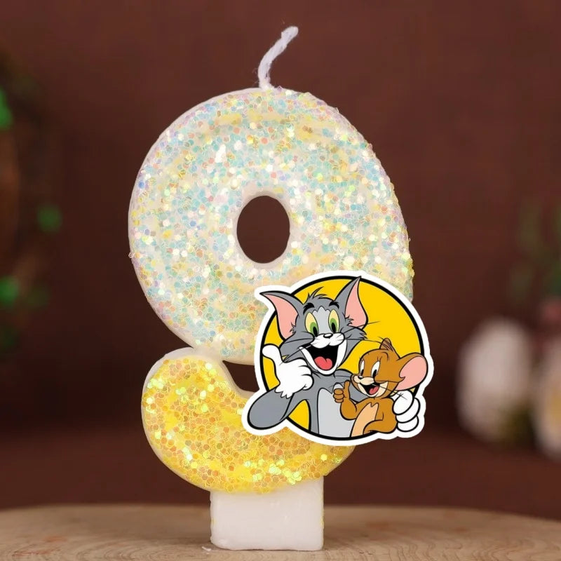 Velas con Números de Anime Tom y Jerry, Decoración para Pastel de Cumpleaños, Figura de Anime, Artículos para Pastel de Feliz Año Nuevo, Regalos