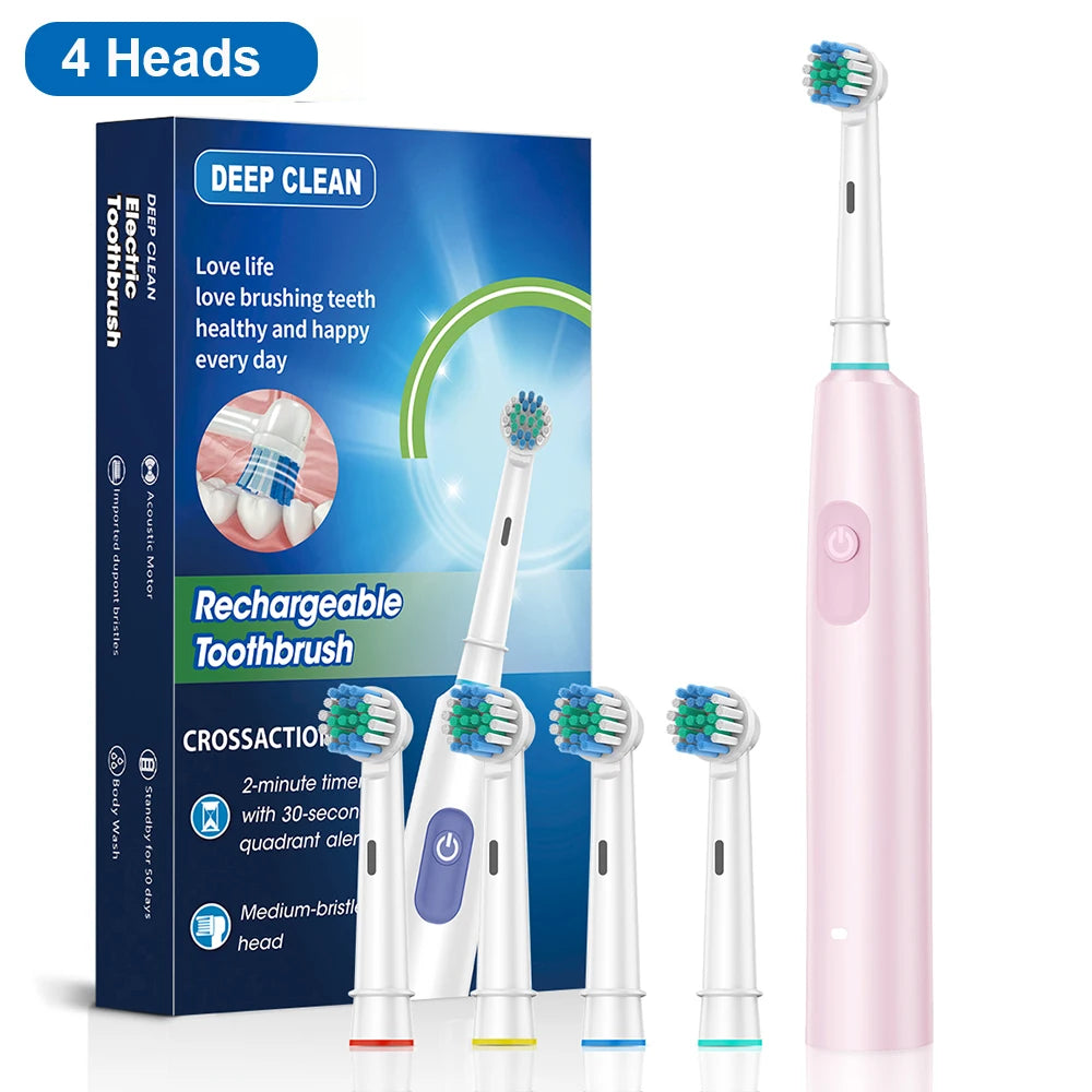 Cepillo de dientes eléctrico, cepillo de dientes eléctrico recargable giratorio para adultos, cepillos de dientes eléctricos giratorios con 8 cabezales suaves