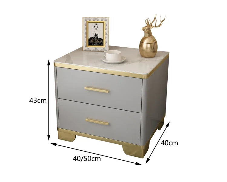 Mesita de Noche con Cajones, Mesa Auxiliar para Cama, Gabinete Blanco, Mesitas de Noche con Almacenamiento, Mueble Criado Mudo