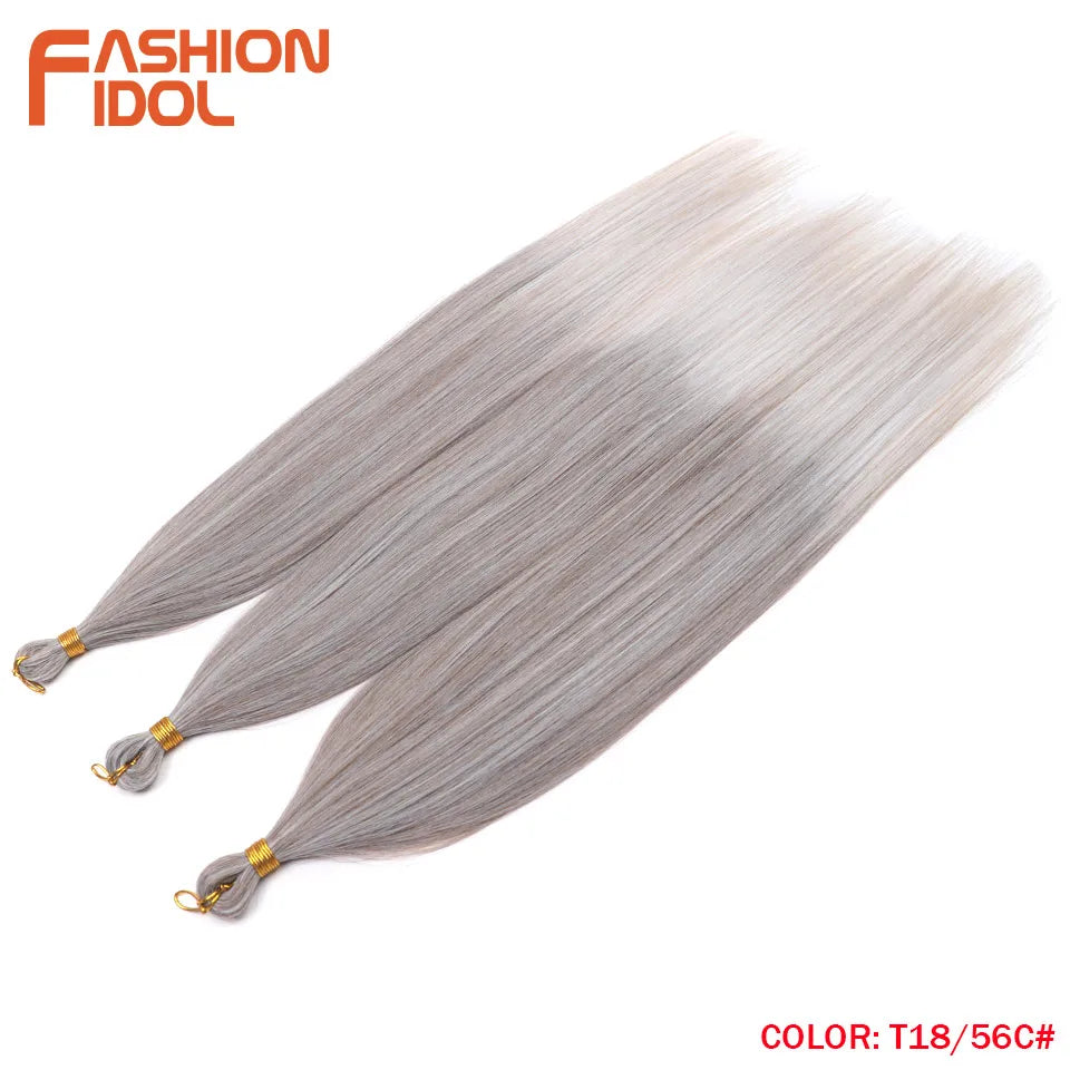FASHION IDOL, 28 pulgadas, 300g/3 piezas, cabello liso, cabello trenzado sintético, extensiones de cabello de fibra resistente al calor, color gris ombré