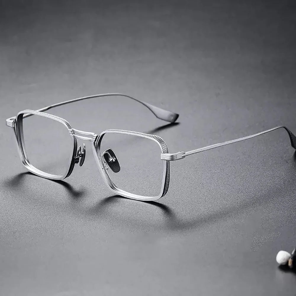 Gafas KLASSNUM para hombre, monturas ópticas de Metal cuadradas Vintage con lentes transparentes para hombre, gafas con lentes de luz azul, diseño de lujo
