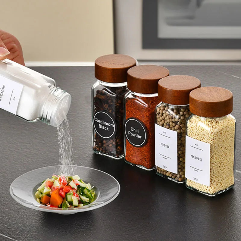 Botella de especias de vidrio para cocina, botella de condimentos para barbacoa con tapa, salero y pimienta, Mini juego de tarros de condimentos