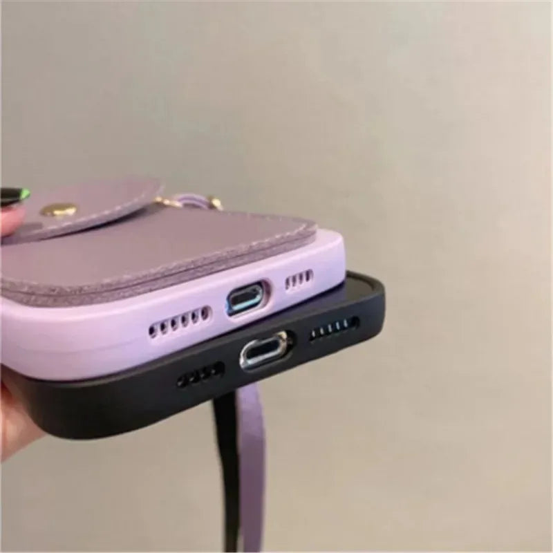 Funda de Lujo para Teléfono con Correa para el Cuello, Tipo Cartera de Cuero, para iPhone 16 Pro 14 11 12 13 15 17 Pro Max Plus, con Ranuras para Tarjetas