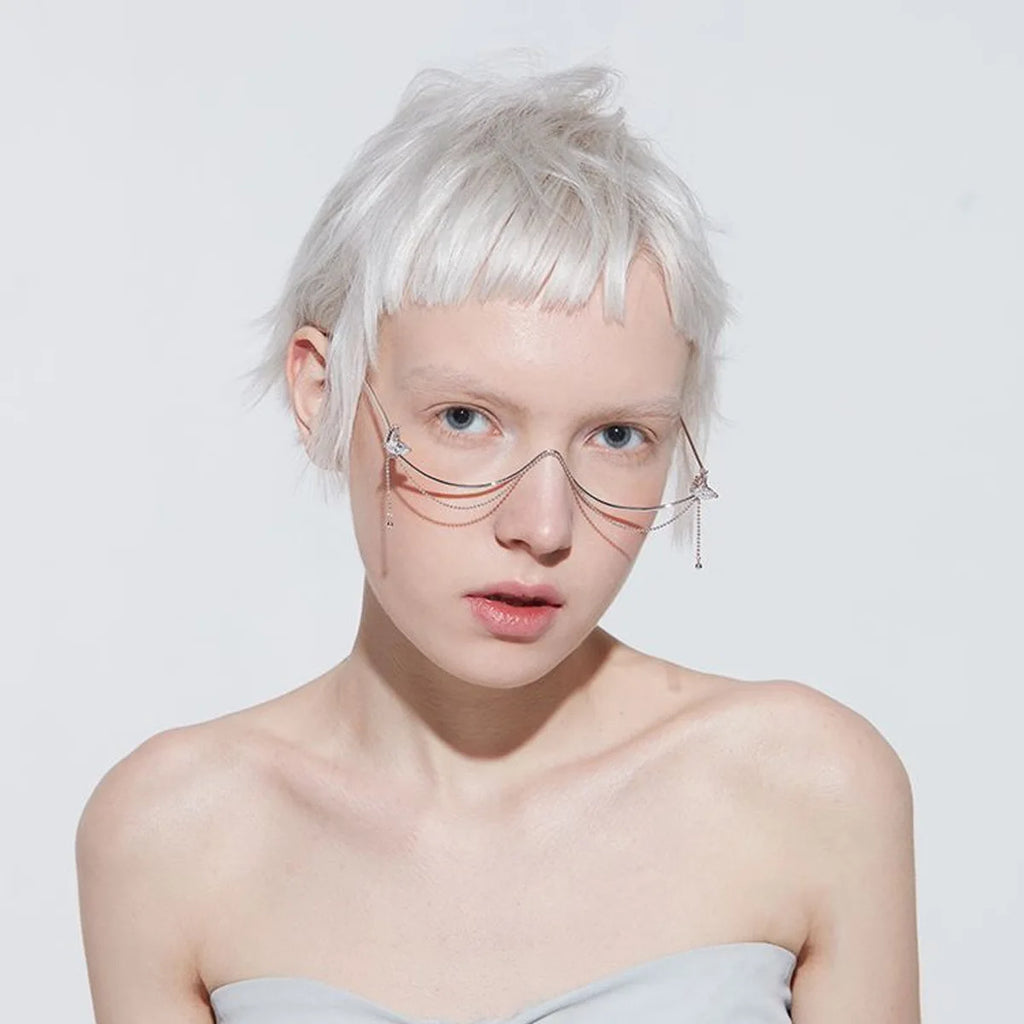 Montura de gafas con diamantes de imitación geométricos Rave para mujer, decoración facial, diseñador de lujo, marcos de joyería facial de cristal, sin lentes, 2023