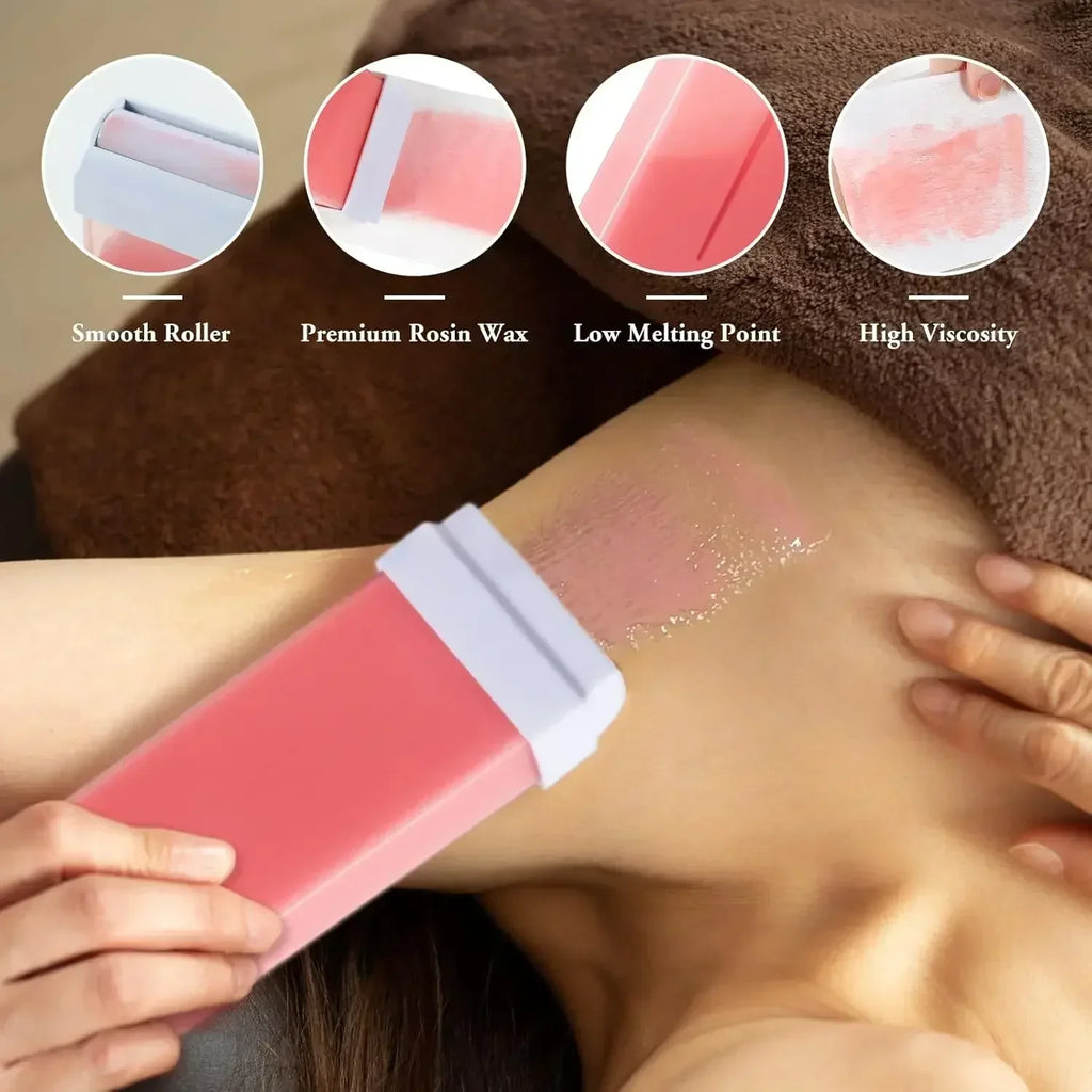 Cera depilatoria en roll-on 2026 con rosa y aloe, cartucho de cera indolora para depilación, calentador de cera para depilación de bikini y cuerpo