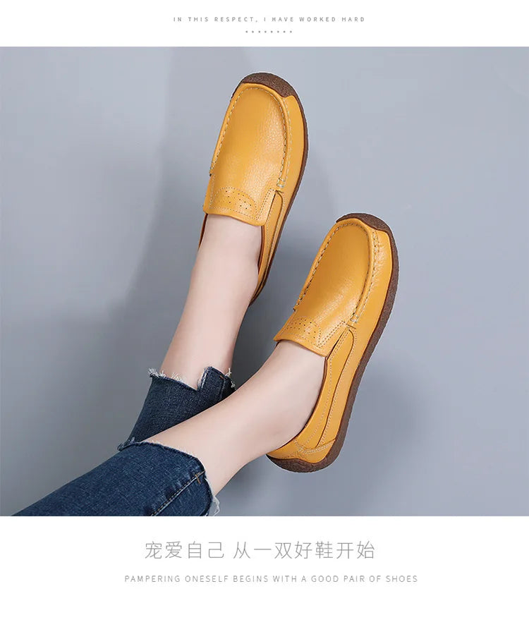 Zapatos informales De cuero genuino para Mujer, zapatillas De ocio, mocasines sin cordones De marca De lujo para Mujer, mocasines suaves para Mujer, Zapatos De Mujer