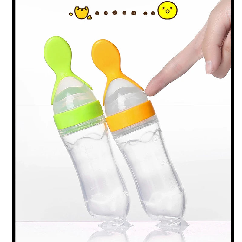 Biberón exprimidor de silicona para entrenamiento de bebés recién nacidos, cuchara para comida de cereales y arroz, suplemento alimentador, vajilla útil segura para niños