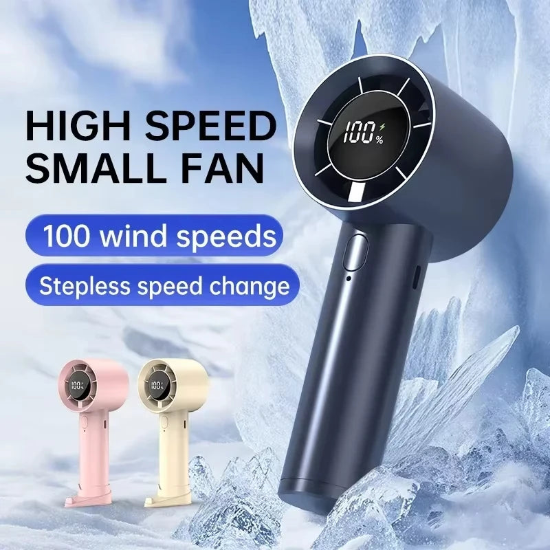 Ventilador de Mano Portátil con Enfriamiento de Hielo, 100 Velocidades, Potente, Recargable por USB, con Soporte para Teléfono