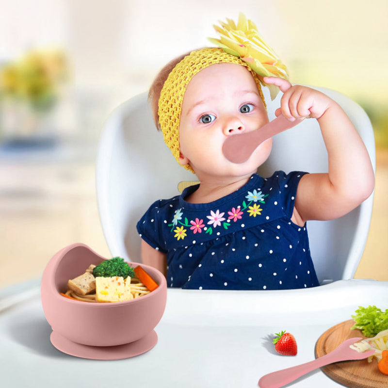 Juego de alimentación de bebé de silicona sin BPA, cuenco con ventosa, plato de comedor, taza de paja, cuchara, tenedores para niños, vajilla para bebés, platos para niños