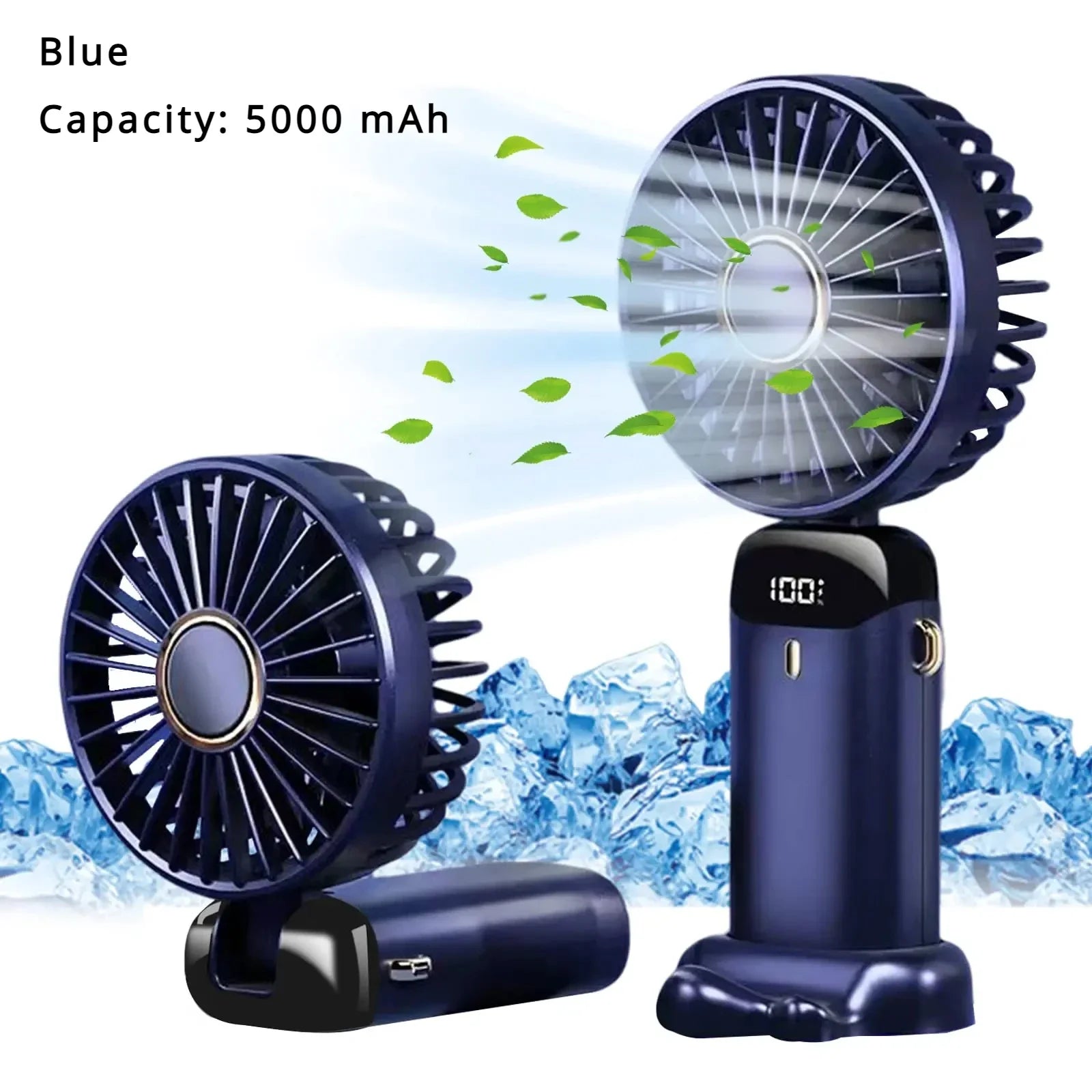 Mini ventilador de mano de 5000mAh, inalámbrico, recargable por USB, portátil, pantalla Digital, soporte para teléfono, ventilador plegable de 5 velocidades para colgar en el cuello