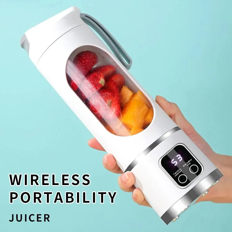Mini Licuadora Eléctrica 2025 con Motor Potente, 450ML de Gran Capacidad, Pantalla Digital, Hielo Picado, Vaso para Jugos Recargable para el Hogar