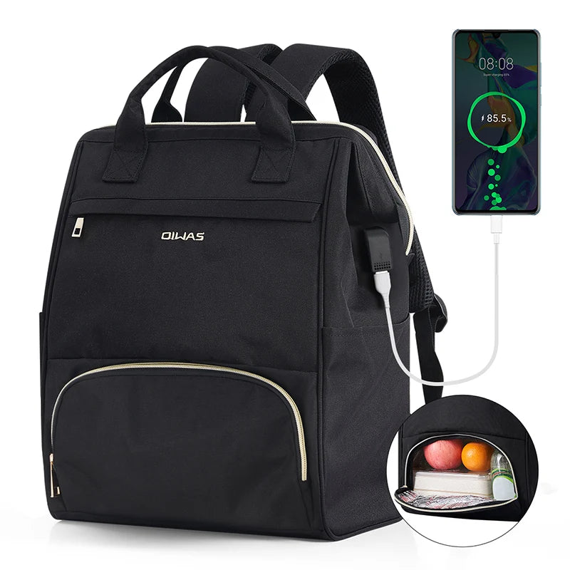 Mochila de almuerzo OIWAS para mujer, mochila para ordenador portátil de 15,6 pulgadas, mochila térmica con puerto USB, para hombres, viajes, trabajo, picnics, senderismo