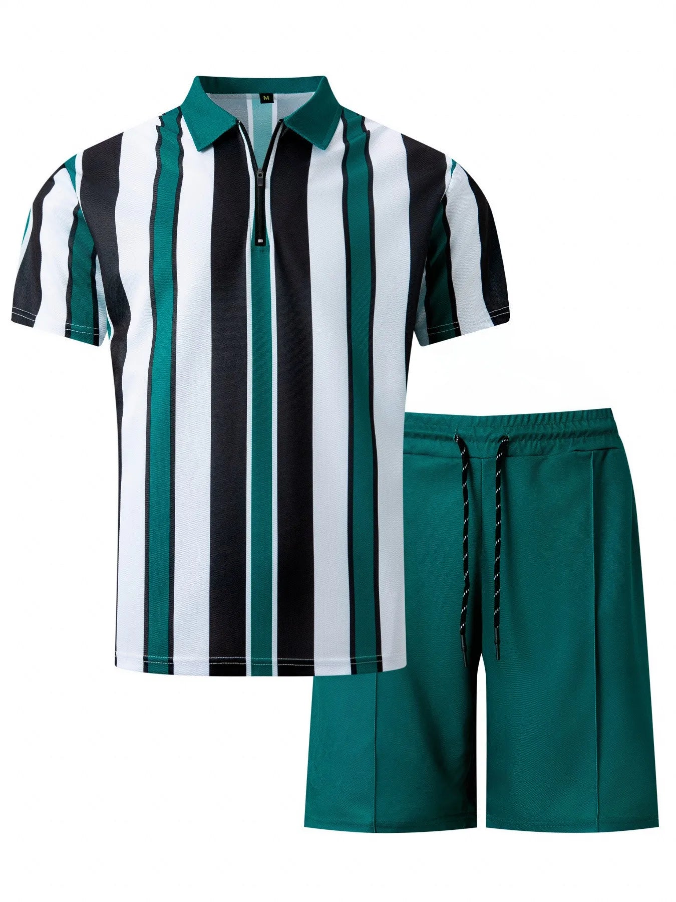 NOVEDAD DE VERANO 2025, pantalones cortos informales de manga corta a rayas para hombre, traje deportivo informal de dos piezas para hombre