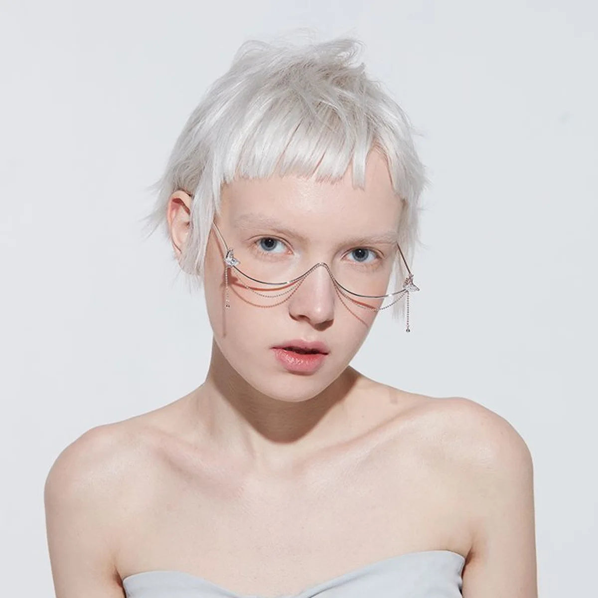 Montura de gafas con diamantes de imitación geométricos Rave para mujer, decoración facial, diseñador de lujo, marcos de joyería facial de cristal, sin lentes, 2023