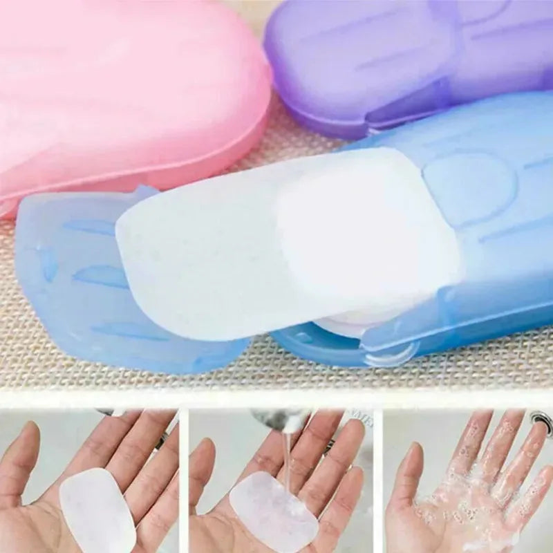 1/4 Caja de Hojas de Jabón Desechables para Viaje, Hojas de Jabón de Papel Mini Amigables con la Piel, Jabón Portátil en Rodajas con Caja para Lavado de Manos