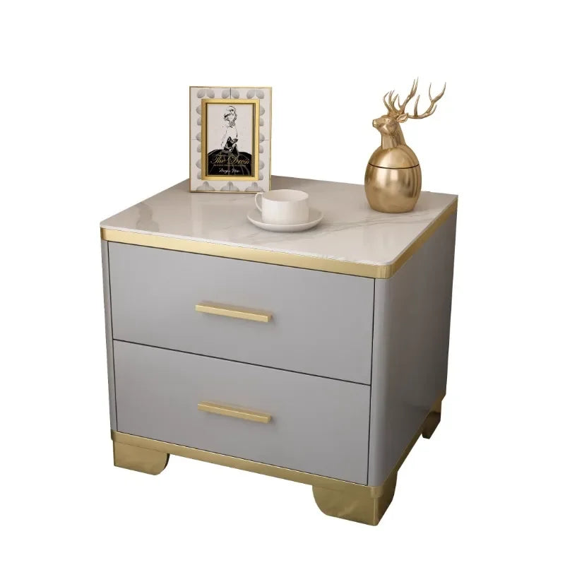 Mesita de Noche con Cajones, Mesa Auxiliar para Cama, Gabinete Blanco, Mesitas de Noche con Almacenamiento, Mueble Criado Mudo