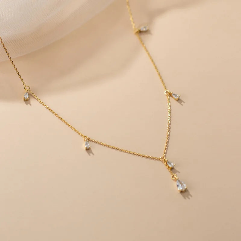 Nuevo collar de gota de plata de ley 925 con colgante de circón brillante, cadena de clavícula con borla, joyería de boda, regalo de dama de honor